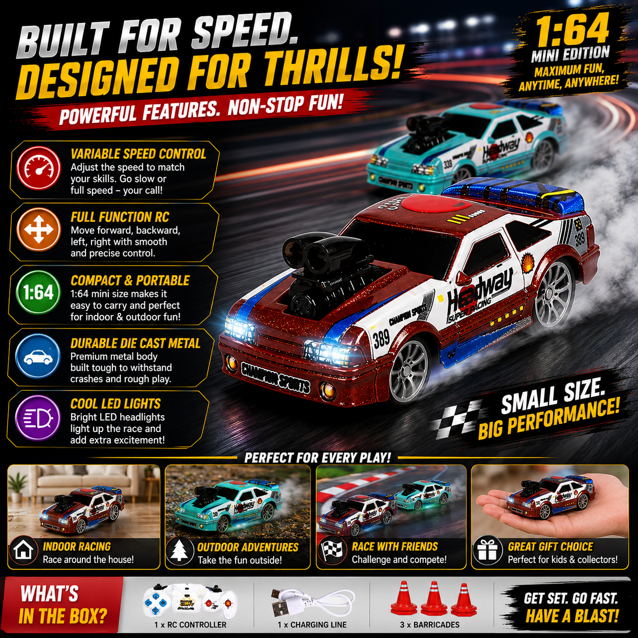 Metal RC Variable Speed Die Cast Car