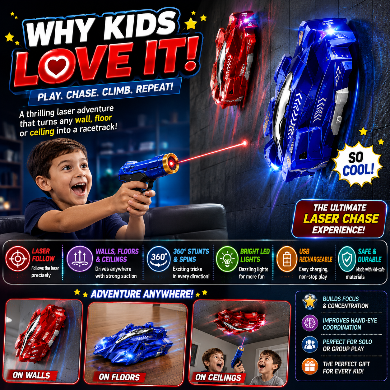 Follow By Laser Wall Climbing Car