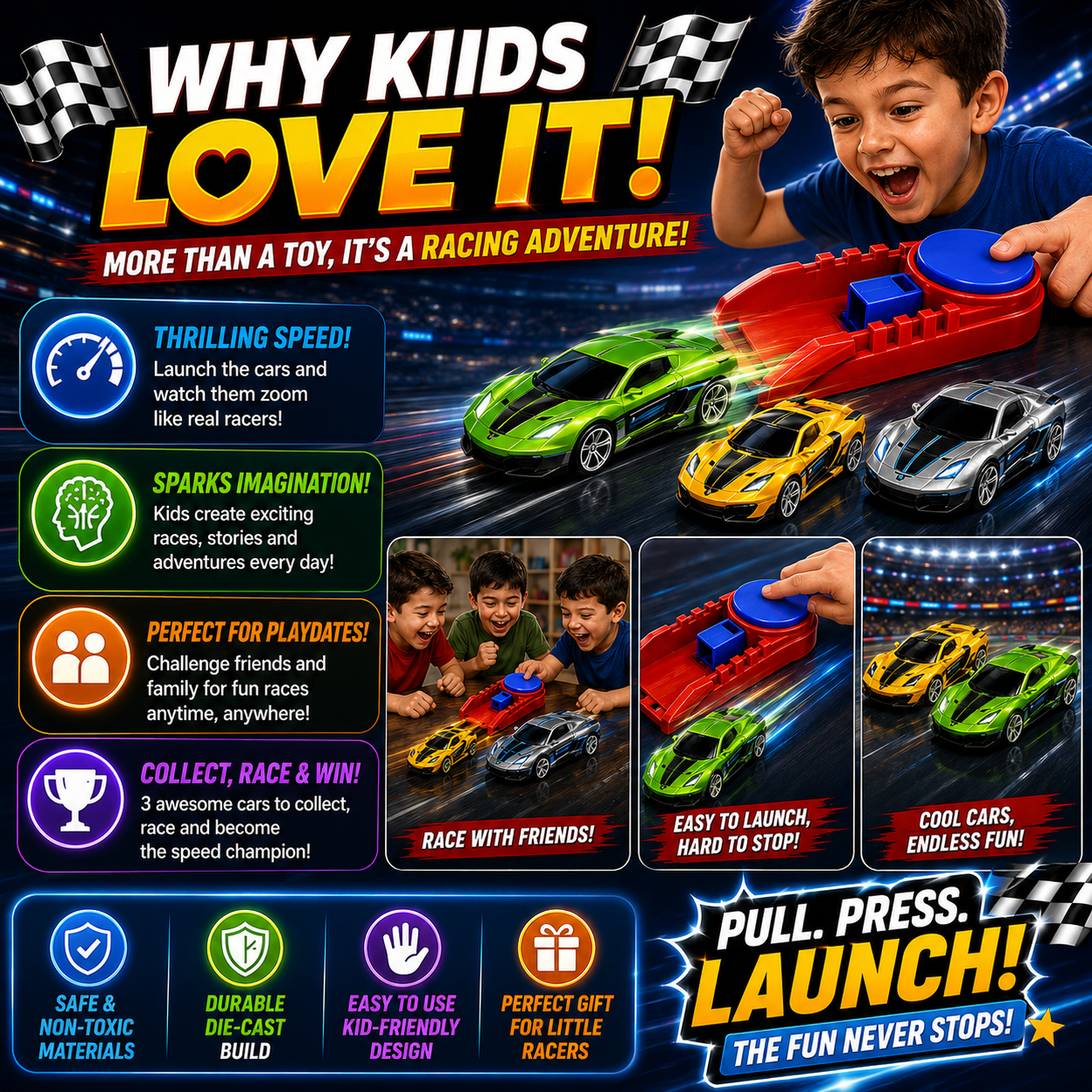 Rapid Launcher Die-Cast Racing Set