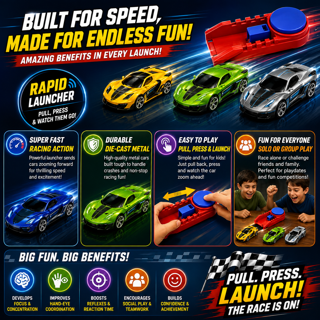 Rapid Launcher Die-Cast Racing Set